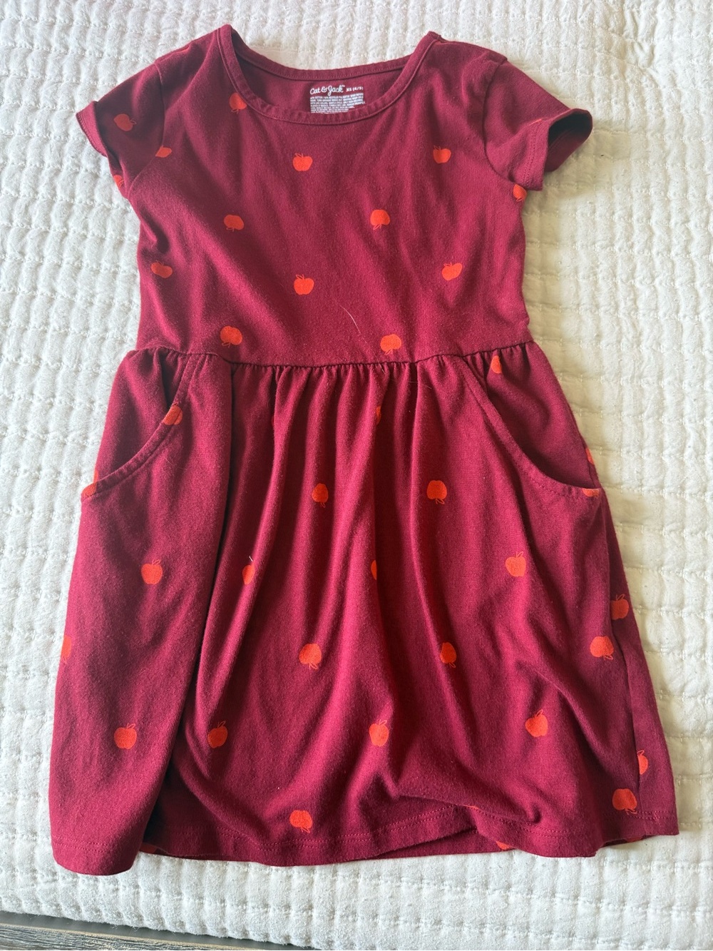 Cat & Jack Girls' Burgundy Dress with Orange Apple Print